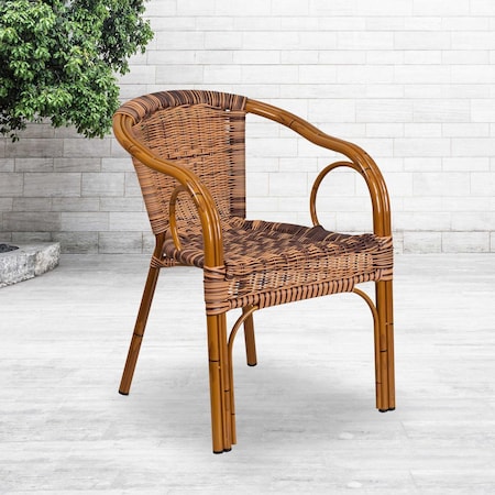 Flash Furniture Brown Rattan Patio Chair with Dark Red Frame, PK3 3-SDA-AD632009D-1-GG