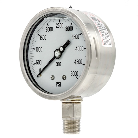Pic Gauges 4 in Dial, 1/2 in NPT Male Lower Location, Stainless Steel Case Material 4001-2LR-GF