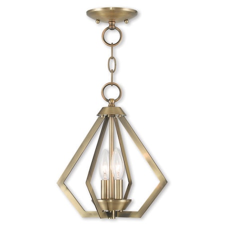 Livex Lighting Prism 2 Light Antique Brass Convertible Mini Chandelier/Ceiling Mount 40922-01