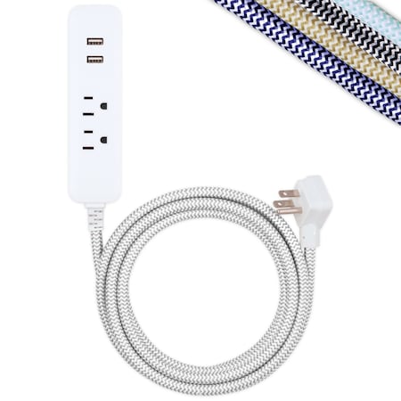 Cordinate Outlet Strip, Surge, USB, 10 ft., Gray/White 41691