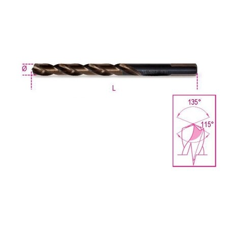 Beta 9.50mm HSS TiN 130 Deg. and 115 Deg. Jobber Length Drill Bit 004160095