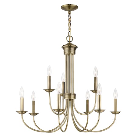 Livex Lighting Estate 9 Light Antique Brass Chandelier 42687-01