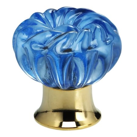 Omnia Transparent Azur Glass Cabinet Knob Bright Brass 1-3/16" 4341/30.3T-AZ