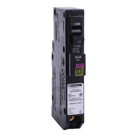 Square D Circuit Breaker, QO Series, 20, 1 Pole, 120V AC, 22 kA QO120VHPDF