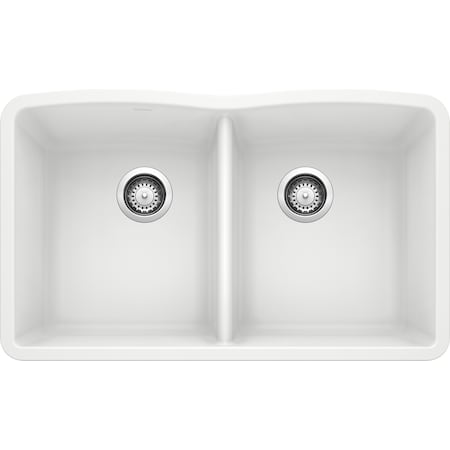 Blanco Diamond Silgranit 50/50 Double Bowl Undermount Kitchen Sink - White 440185