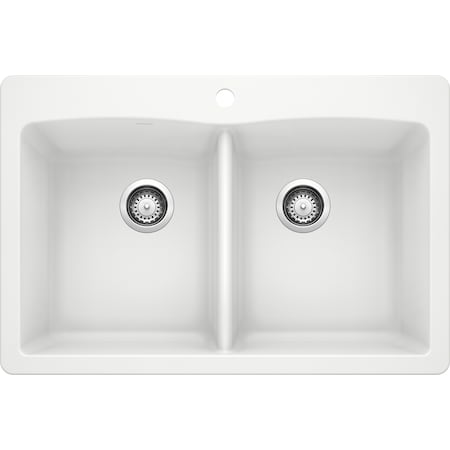 Blanco Diamond Equal Double Bowl, Drop-In, White, Dual Mount Mount, 1 Hole 440221