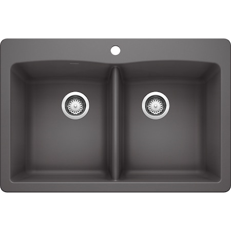 Blanco Diamond Silgranit 50/50 Double Bowl Dual Mount Kitchen Sink - Cinder 441466