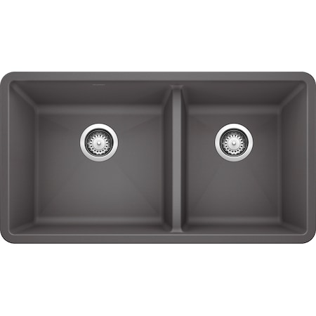 Blanco Precis Silgranit 60/40 Double Bowl Undermount Kitchen Sink - Cinder 441479