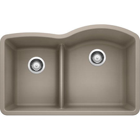 Blanco Diamond Silgranit 40/60 Double Bowl Undermount Kitchen Sink with Low Divide - Truffle 441608