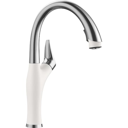 Blanco Artona Pull Down Dual Spray Kitchen Faucet 1.5 GPM - PVD Steel/White 442036