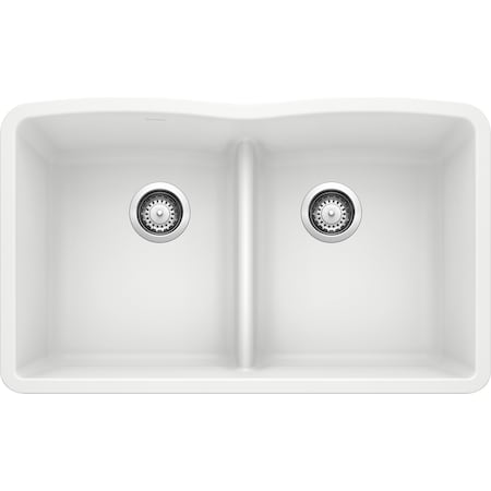 Blanco Diamond Silgranit 50/50 Double Bowl Undermount Kitchen Sink with Low Divide - White 442074
