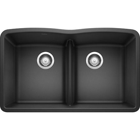 Blanco Diamond Silgranit 50/50 Double Bowl Undermount Kitchen Sink with Low Divide - Anthracite 442075
