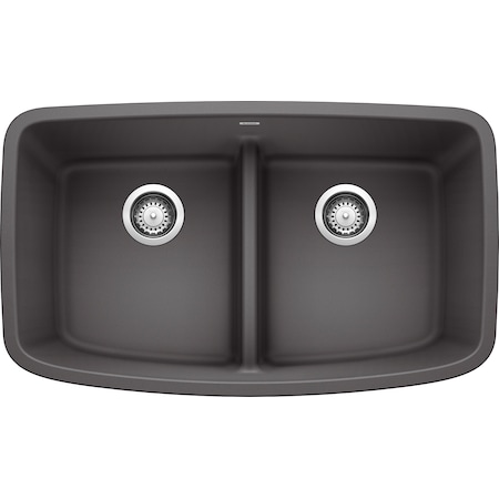 Blanco Valea Silgranit Equal Double Kitchen Sink with Low Divide - Cinder 442196
