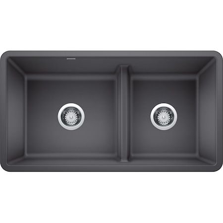 Blanco PRECIS UdrMt GraniteComp 33" 60/40 2Bowl Kitchen Sink Cinder 442521