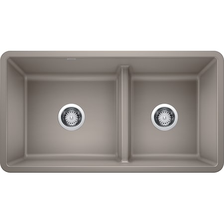 Blanco PRECIS UdrMt GraniteComp 33" 60/40 2Bowl Kitchen Sink Truffle 442522