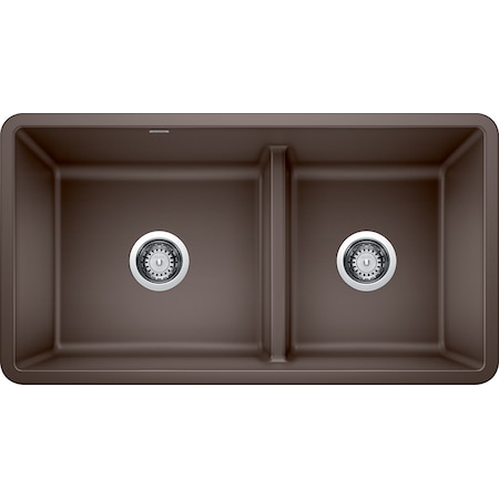 Blanco Precis Silgranit Reversible 60/40 Double Bowl Undermount Kitchen Sink with Low Divide - Cafe 442528