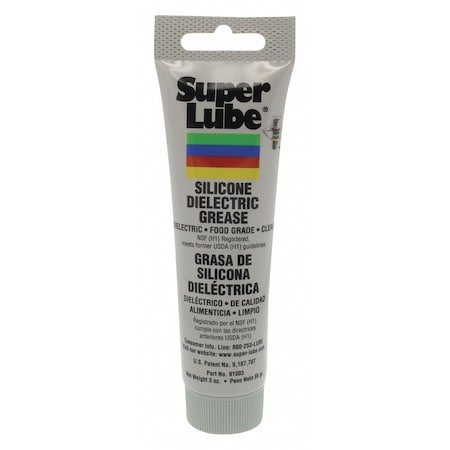 SUPER LUBE Dielectric Grease, Silicone, H1 Food Grade, NGLI Grade 2, 3 oz tube, White 91003