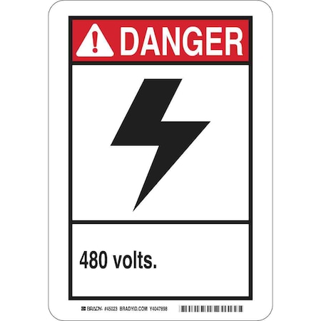 Brady Danger Sign, 10 in Height, 7 in Width, Aluminum, Rectangle, English 49011