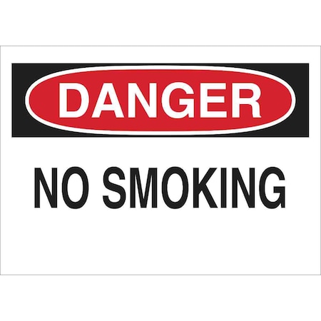 Brady Danger No Smoking Sign, 10" H, 14 in W, Plastic, Rectangle, English, 25077 25077