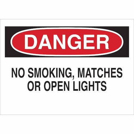 Brady Danger No Smoking Sign, 10" H, 14 in W, Plastic, Rectangle, English, 25081 25081
