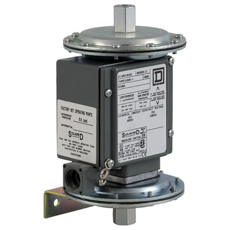 Telemecanique Sensors Pressure Switch, (1) Port, 1/4-18 in FNPT, SPDT, 0 to 75 psi 9012GGW1