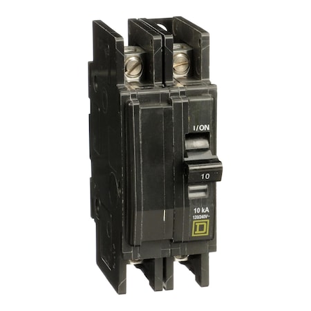 Square D Miniature Circuit Breaker, QO Series, 10A, 2 Pole, 120/240V AC, 10kA at 120/240V AC QOU2103100