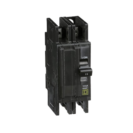 Square D Miniature Circuit Breaker, QO Series, 15A, 2 Pole, 120/240V AC, 10kA at 120/240V AC QOU2155283