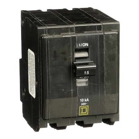 Square D Miniature Circuit Breaker, QO Series, 15A, 3 Pole, 240V AC, 10kA at 120/240V AC QO3155237