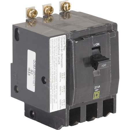 Square D Miniature Circuit Breaker, QO Series, 100A, 3 Pole, 120/240V AC, 22kA at 120/240V AC QOB3100VH1021