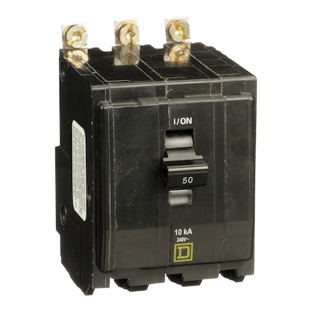 Square D Miniature Circuit Breaker, QO Series, 50A, 3 Pole, 120/240V AC, 10kA at 120/240V AC QOB3505238