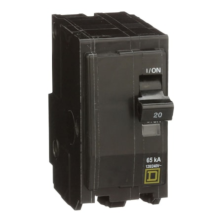 Square D Miniature Circuit Breaker, QO Series, 20A, 2 Pole, 120/240V AC, 65kA at 120V AC QH220