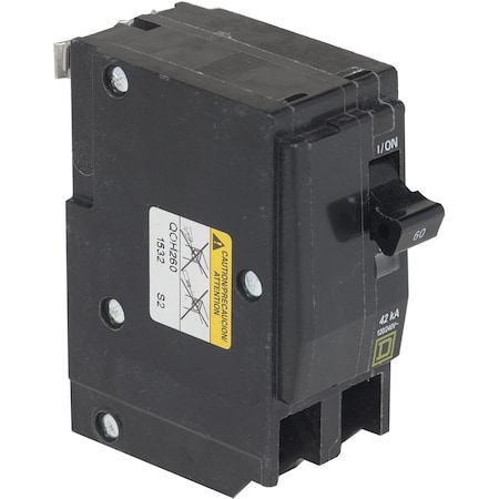 Square D Miniature Circuit Breaker, QO Series, 60A, 2 Pole, 120/240V AC, 42kA at 120/240V AC QOH260