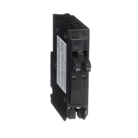 Square D Miniature Circuit Breaker, QO Series, 15A, 1x1, 1x1 Pole, 240V AC, 10kA at 120/240V AC QO2015