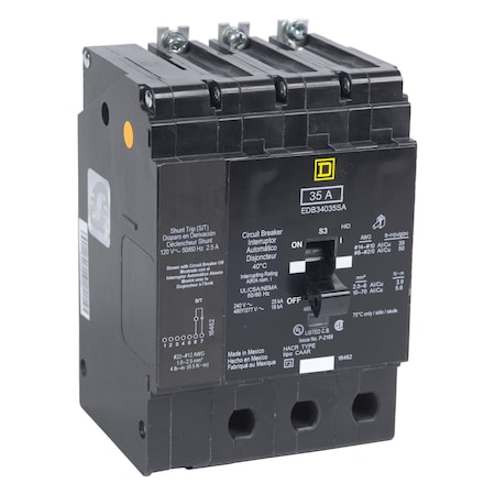 Square D Miniature Circuit Breaker, E FRAME Series, 125A, 3 Pole, 277/480V AC, 25kA at 120V AC EDB34125SA