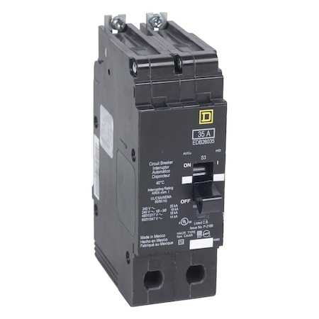 Square D Miniature Circuit Breaker, E FRAME Series, 100A, 2 Pole, 600V AC, 25kA at 120V AC EDB26100