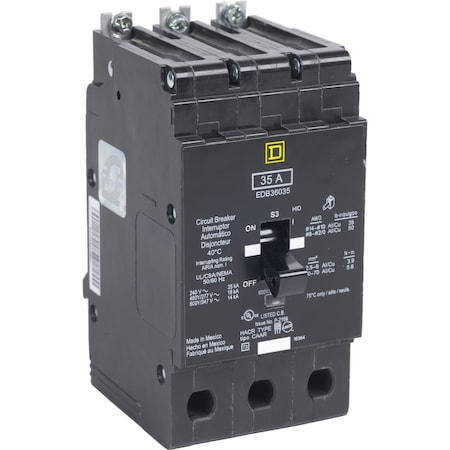 Square D Miniature Circuit Breaker, E FRAME Series, 90A, 3 Pole, 600V AC, 25kA at 120V AC EDB36090