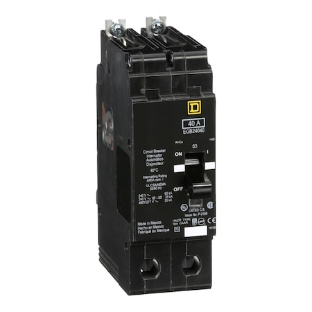 Square D Miniature Circuit Breaker, E FRAME Series, 40A, 2 Pole, 277/480V AC, 65kA at 120V AC EGB24040