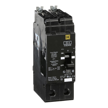Square D Miniature Circuit Breaker, E FRAME Series, 50A, 2 Pole, 277/480V AC, 65kA at 120V AC EGB24050