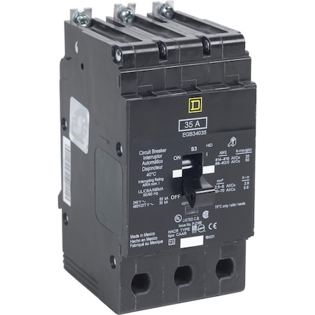 Square D Miniature Circuit Breaker, E FRAME Series, 35A, 3 Pole, 277/480V AC, 65kA at 120V AC EGB34035