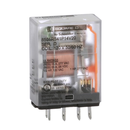 Square D Relay, 240VAC Coil Volts, SPDT 8501RS41P14V20