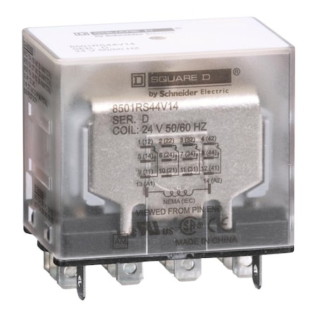 Square D Relay, 250VAC Coil Volts, 4PDT 8501RS44V14