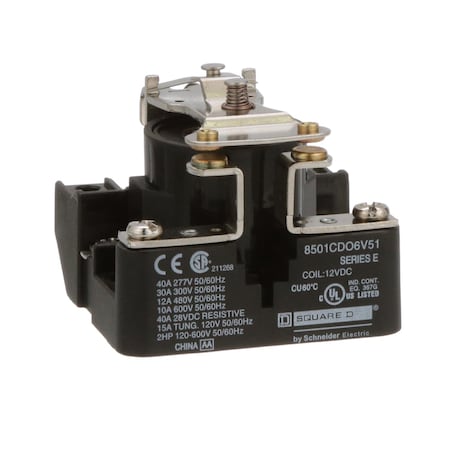 Square D Relay, 600VAC Coil Volts, 1 NO; SPST 8501CDO6V51