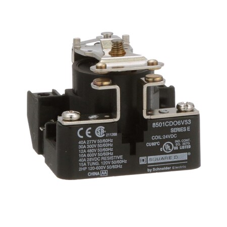 Square D Relay, 600VAC Coil Volts, 1 NO; SPST 8501CDO6V53