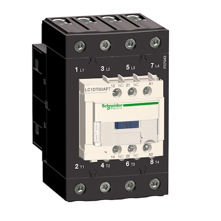 Schneider Electric IEC Magnetic Contactor, 1NC/1NO, 120V AC, 4 P, Screw Clamp LC1DT80AG7