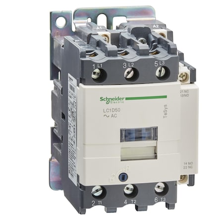Schneider Electric IEC Magnetic Contactor, 1NC/1NO, 110V AC, 3 P, nonreversing, Screw Clamp LC1D50F7