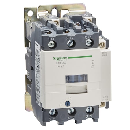 Schneider Electric IEC Magnetic Contactor, 1NC/1NO, 220V AC, 3 P, Non-Reversing, Screw Clamp LC1D50M7