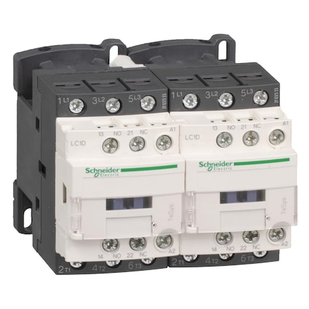 Schneider Electric IEC Magnetic Contactor, 1NC/1NO, 110V DC, 3 P, Reversing, Screw Clamp LC2D12FD