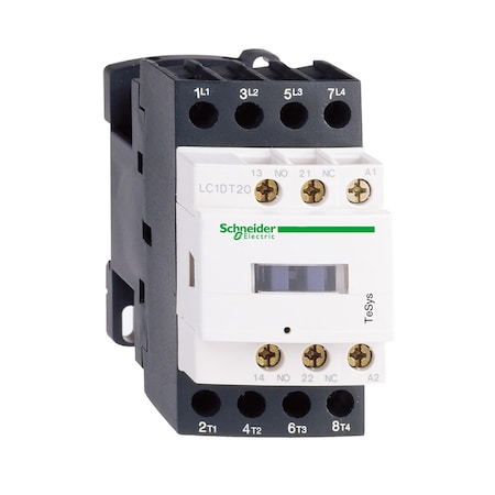 Schneider Electric IEC contactor, TeSys Deca, nonreversing, 25A resistive, 4 pole, 2 NO and 2 NC, 208VAC 50/60Hz coil, open style LC1D1286LE7