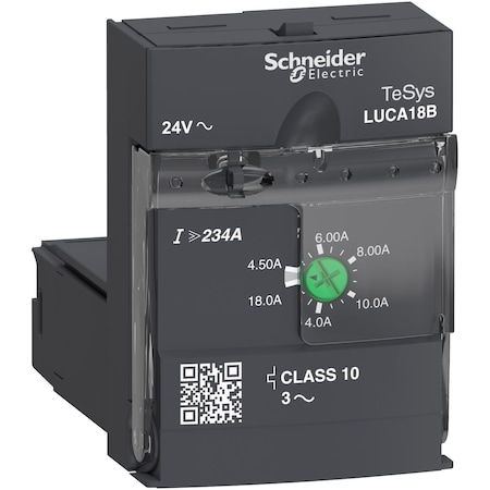 Schneider Electric Standard control unit, TeSys Ultra, 4.5A to 18A, 3P motors, thermal magnetic protection, class 10, coil 24VAC LUCA18B