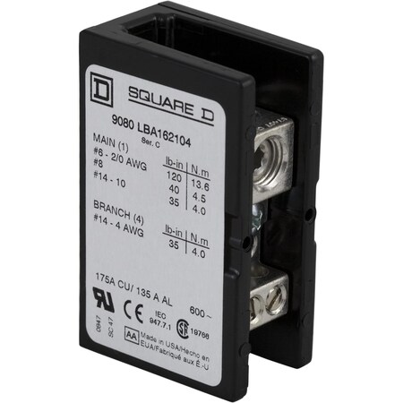 Square D Power Distribution Block 600V 175A 9080LBC162104